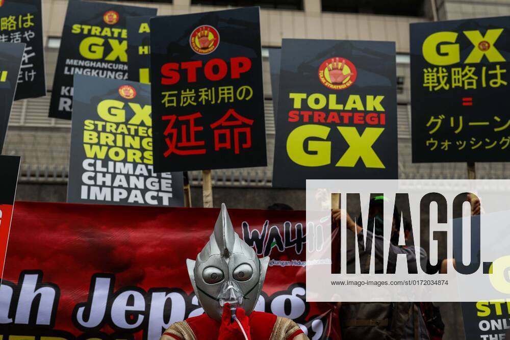 Environmental Activists Protest To Japan, Stop Funding Coal And Fossil Fuels An activist in a costume depicting Japanese superhero Ultraman takes part in a rally outside the Japanese embassy in Jakarta, Indonesia on November 1, 2022. The group on Tuesday criticized the Japanese governments efforts to promote and encourage investment in a variety of technologies such as ammonia and hydrogen co-firing, carbon capture and storage (CCS) technology, and the use of Liquid Natural Gas (LNG) through the so-called GX (Green Transformation) strategy. According to The Indonesian Forum for Living Environment (Wahana Lingkungan Hidup Indonesia, WALHI), it is a wrong solution to the energy transition drive, as it will only prolong the use of fossil fu
