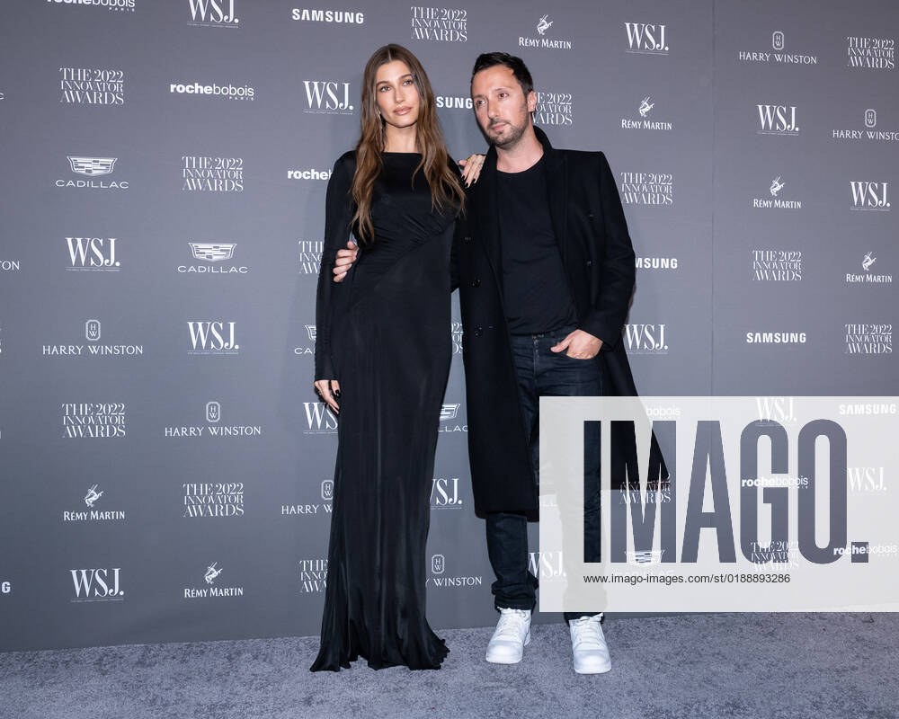 Hailey Bieber and Anthony Vaccarello arrive on the red carpet for the WSJ. Magazine Innovator Awards at the Museum of Modern Art in New York City on Wednesday, November 2, 2022. 1 NYP20221102541 GabrielexHoltermann