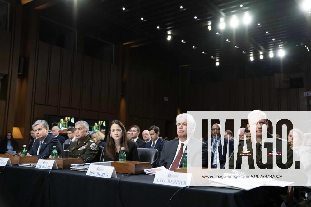 (L-R) Director of the Federal Bureau of Investigation Christopher Wray, Director General of the National Security Agency Paul Nakasone, Director of National Intelligence Avril Haines, Director of the Central Intelligence Agency William Burns and Director Lieutenant General of the Defense Intelligence Agency Scott Berrier look on during a Senate Intelligence Committee hearing on worldwide threats at the U.S. Capitol in Washington, DC on Wednesday, March 8, 2023. The agency leaders spoke on a variety of issues, including Tiktok and China. WAP20230308337 BONNIExCASH