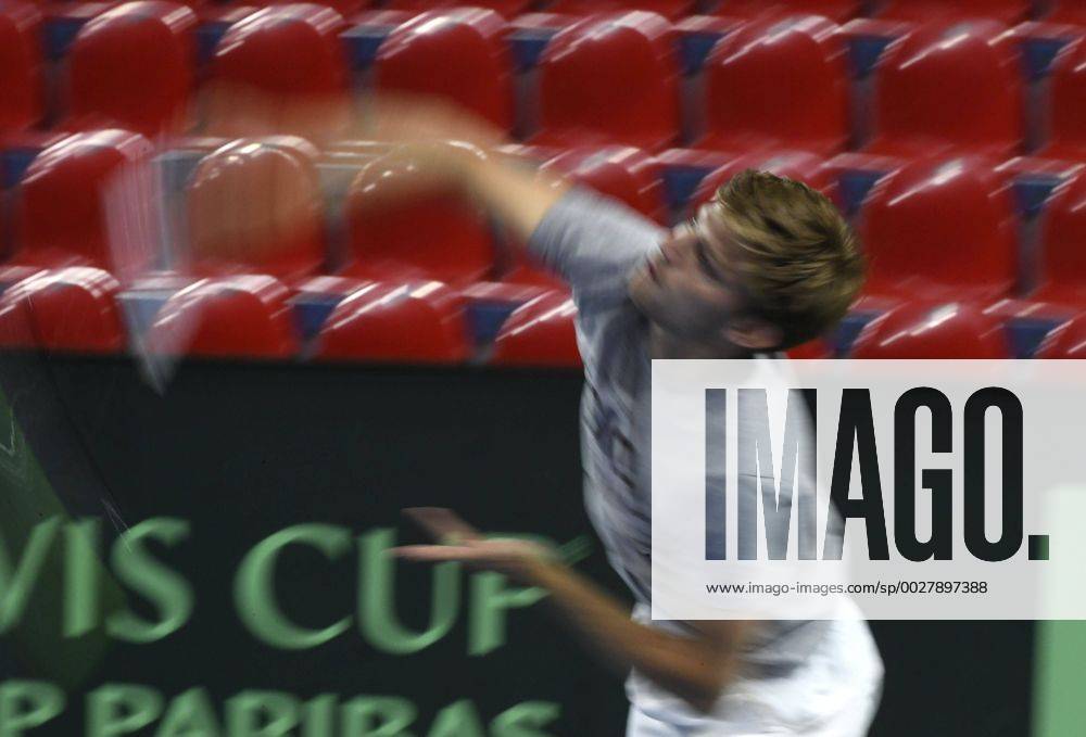 David Goffin of Belgium pictured during practice session before Davis Cup World quarterfinal match between Belgium and Italy in the Spiroudome on april 7 till 9 april, 2017 in Charleroi 6 04 2017 Belgium TENNIS : Entrainement Belgique - Coupe Davis - Charleroi - 06 04 2017 Photonews Panoramic 700029173