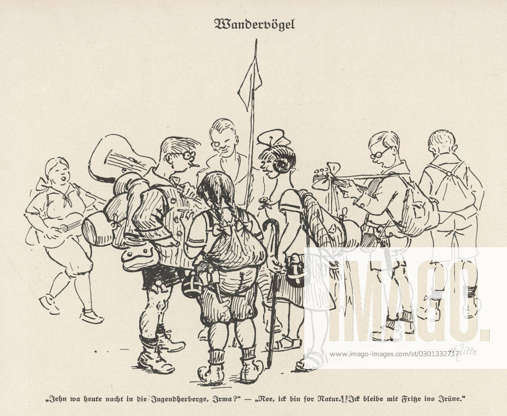 Wandervogel WANDERVOGEL Members of a German youth club gather before setting out on a hike - hiking became very popular in the 1920s Date: 1923