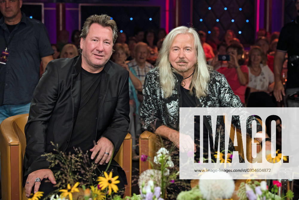 MDR Riverboat singer Claudius Dreilich and guitarist Bernd Römer Karat on the occasion of the recording of the MDR talk show Riverboat on 08 09 2023 in the Mediacity Leipzig 20230908ADO0010