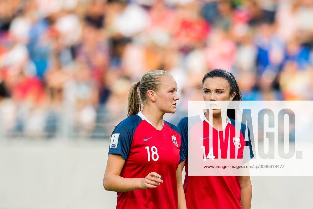 Frida Maanum and Ingrid Syrstad Engen of Norway during the FIFA Womens World Cup Qualifier match between Norway and Netherlands on September 4, 2018 in Oslo Photo Vegard Wivestad Gröd BILDBYR N Code VG 170218