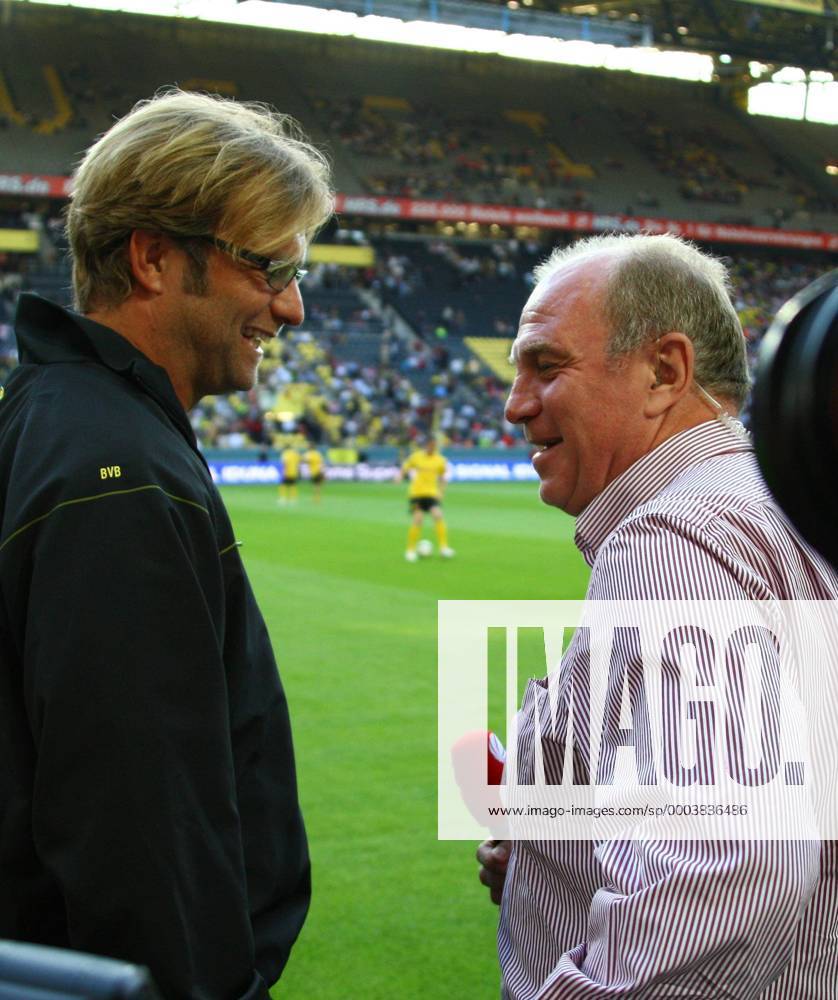 Trainer Jürgen Klopp (BVB, li.) und Manager Uli Hoeneß (Bayern) Fußball 1. BL Herren Supercup 2008 2008, Test, Testspiel, Borussia Dortmund - FC Bayern München 2:1, BVB Gruppe Dortmund