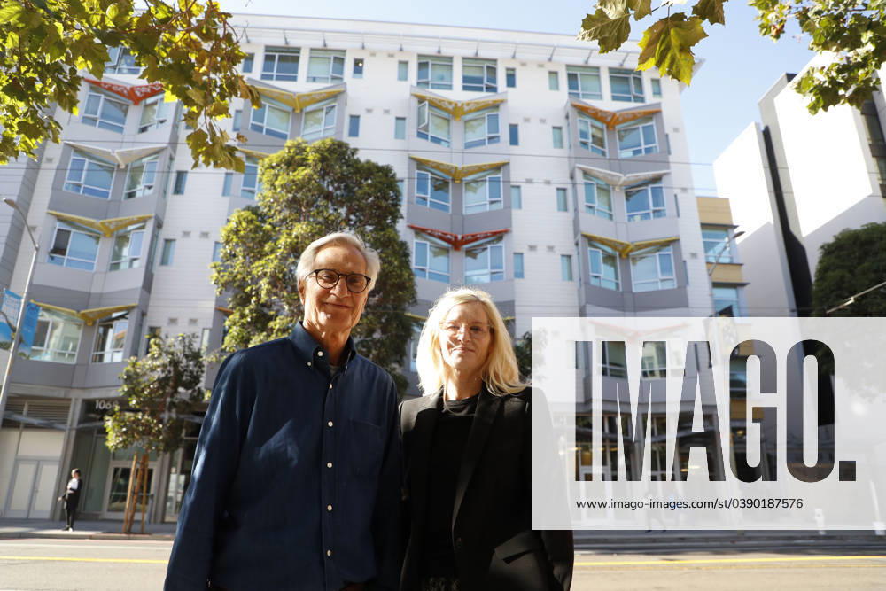 Richard Springwater, Board Member, and Beth Stokes, Executive Director, of the Episcopal Community Services shown in front of one of their residential buildings in San Francisco, California on Thursday, September 28, 2023. The city of San Francisco has come under a lot of attack for how it is handling the homeless, drug and retail fallout in Downtown San Francisco. San Francisco USA - ZUMAm117 20230928_zaf_m117_041