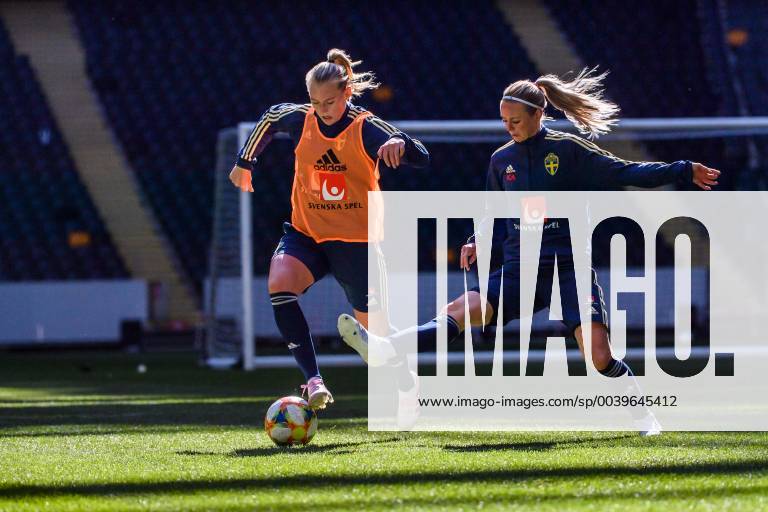 Stina Blackstenius and Amanda Ilestedt of the Swedish women national football team during a training session on April 2 2019 in Stockholm,