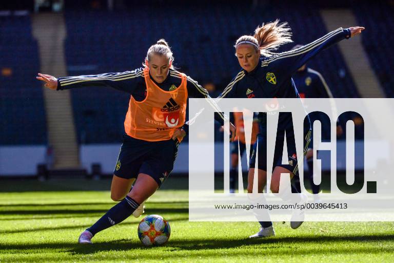 Stina Blackstenius and Amanda Ilestedt of the Swedish women national football team during a training session on April 2 2019 in Stockholm,