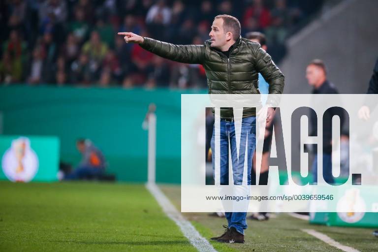 Coach Manuel Baum FC Augsburg gestures DFB regulations prohibit any use of photographs as image sequences and or quasi video GER Football DFB Cup FC Augsburg RB Leipzig 02 04 2019 Augsburg
