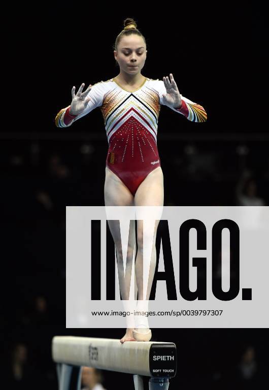 Belgian gymnast Jade Vansteenkiste pictured in action at the beam during qualifications at the European Championships Artistic Gymanstics in Szczecin, Poland, Thursday 11 April 2019. The EC are taking place from 10 to 14 April. ERICxLALMAND x05565955x