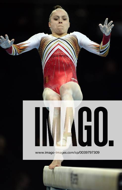 Belgian gymnast Jade Vansteenkiste pictured in action at the beam during qualifications at the European Championships Artistic Gymanstics in Szczecin, Poland, Thursday 11 April 2019. The EC are taking place from 10 to 14 April. ERICxLALMAND x05565960x