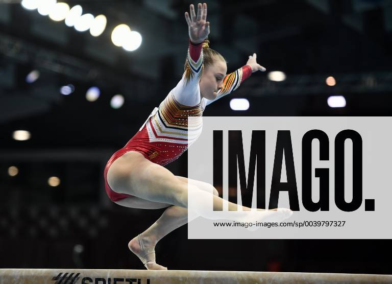 Belgian gymnast Jade Vansteenkiste pictured in action at the beam during qualifications at the European Championships Artistic Gymanstics in Szczecin, Poland, Thursday 11 April 2019. The EC are taking place from 10 to 14 April. ERICxLALMAND x05565957x