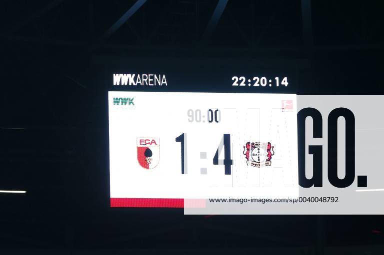 Final score on scoreboard 1 4 FC Augsburg vs Bayer 04 Leverkusen Football 1 Bundesliga 26 04 2019 DFL REGULATIONS PROHIBIT ANY USE OF PHOTOGRAPHS AS IMAGE SEQUENCES AND OR QUASI VIDEO Augsburg Bayern Germany