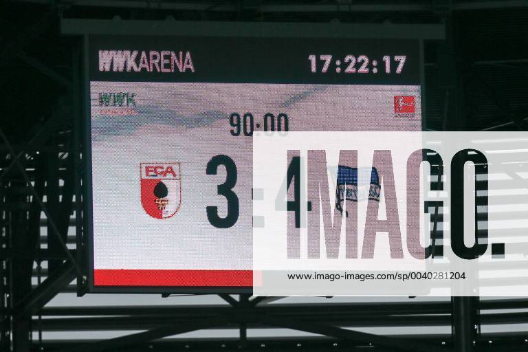 Final score on scoreboard 3 4 FC Augsburg vs Hertha BSC Berlin Football 1 Bundesliga 11 05 2019 DFL REGULATIONS PROHIBIT ANY USE OF PHOTOGRAPHS AS IMAGE SEQUENCES AND OR QUASI VIDEO Augsburg Bayern Germany