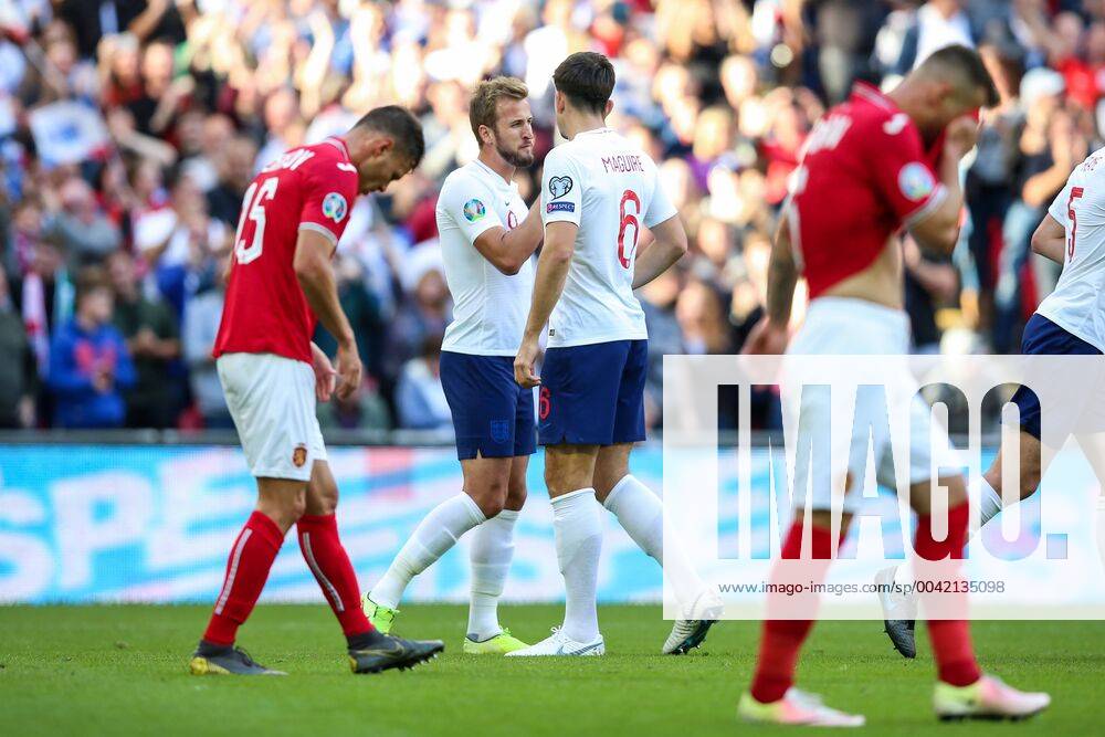 Harry Kane of England celebrates scoring the first goal during the European 2020 Championship Qualifying match at Wembley Stadium, London. Picture date: 7th September 2019. Picture credit should read: James Wilson Sportimage . SPI-0193-0007
