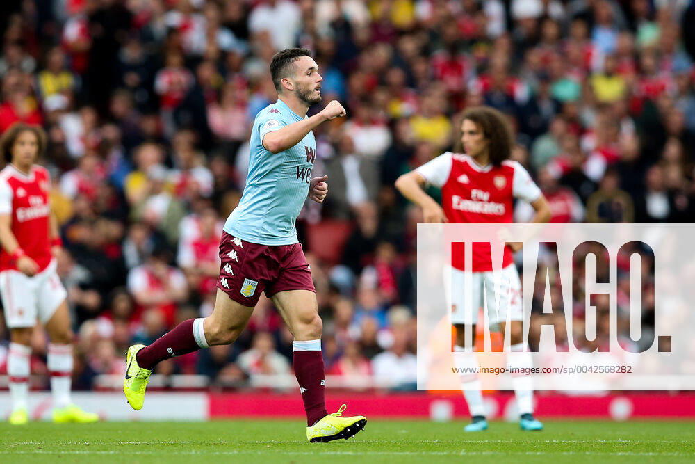 John McGinn of Aston Villa celebrates scoring the first goal of the game during the Premier League match at the Emirates Stadium, London. Picture date: 22nd September 2019. Picture credit should read: James Wilson Sportimage . SPI-0217-0012
