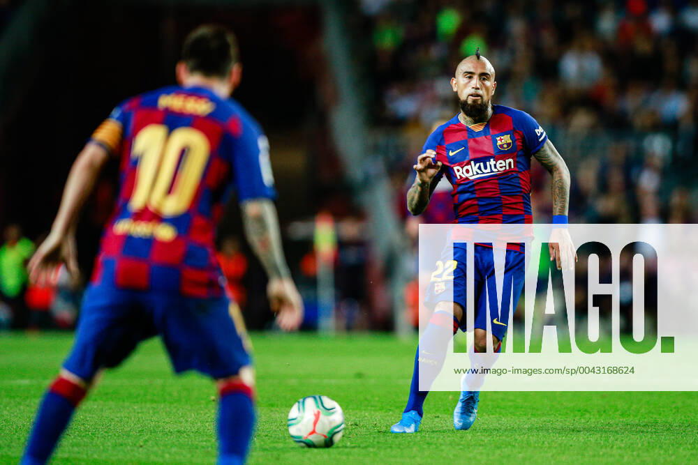 22 Arturo Vidal from Chile of FC Barcelona, Barca and 10 Lionel Messi from Argentina of FC Barcelona during the La Liga match between FC Barcelona and Sevilla FC in Camp Nou Stadium in Barcelona 06 of October of 2019, Spain. Soccer: La Liga - FC Barcelona v Sevilla - ZUMAa181 20191006_zaa_a181_034