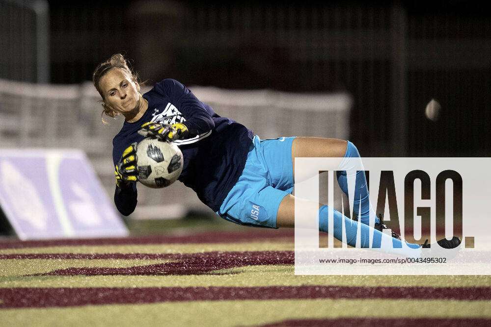 Army National Guard Capt. Kelly McCormick of the U.S. Womens Armed Forces Soccer Team makes a save during warmups for a scrimmage match against a womens soccer club in San Juan Capistrano, Calif. Oct. 9, 2019. The U.S. Womens Armed Forces Soccer Team is preparing for the 2019 Military World Games scheduled for Oct. 18-28 in Wuhan, China. US Military Team Womens Soccer - ZUMAz03_ 20191009_sha_z03_450