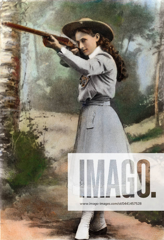ANNIE OAKLEY (1860-1926). American markswoman. Oil over a photograph, 1899.