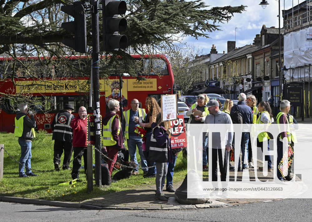Protesters during a protest against the Ultra Low Emission Zone at the Chislehurst War Memorial in Chislehurst, London. ULEZ cameras in Chislehurst and other nearby areas have been vandalised in previous months.