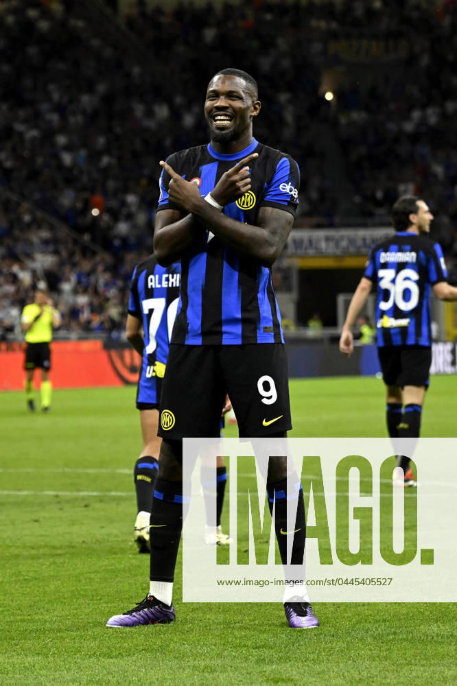 Photo IPP Paolo Bona Milan 14 04 2024 Serie A Football Championship season 2023 2024 match Inter Cagliari In the photo Marcus Thuram exults after the goal of 1 0 Italy Photo Press Worldwide Copyright