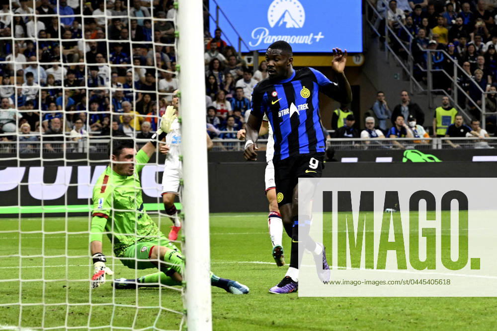 Photo IPP Paolo Bona Milan 14 04 2024 Serie A Football Championship season 2023 2024 match Inter Cagliari In the photo Marcus Thuram scores the goal of 1 0 Italy Photo Press Worldwide Copyright
