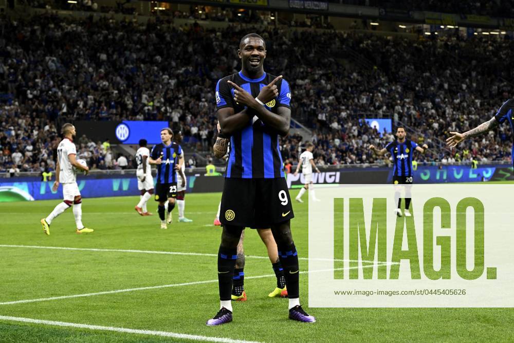 Photo IPP Paolo Bona Milan 14 04 2024 Serie A Football Championship season 2023 2024 match Inter Cagliari In the photo Marcus Thuram exults after the goal of 1 0 Italy Photo Press Worldwide Copyright
