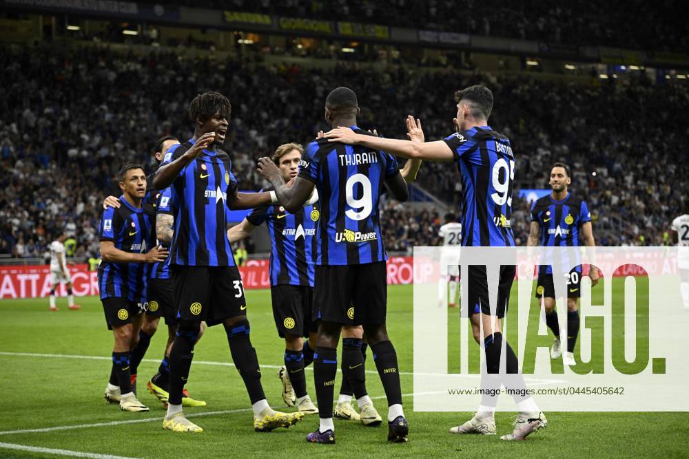 Photo IPP Paolo Bona Milan 14 04 2024 Football Serie A Championship season 2023 2024 match Inter Cagliari In the photo Marcus Thuram exults with teammates after the goal of 1 0 Italy Photo Press Worldwide