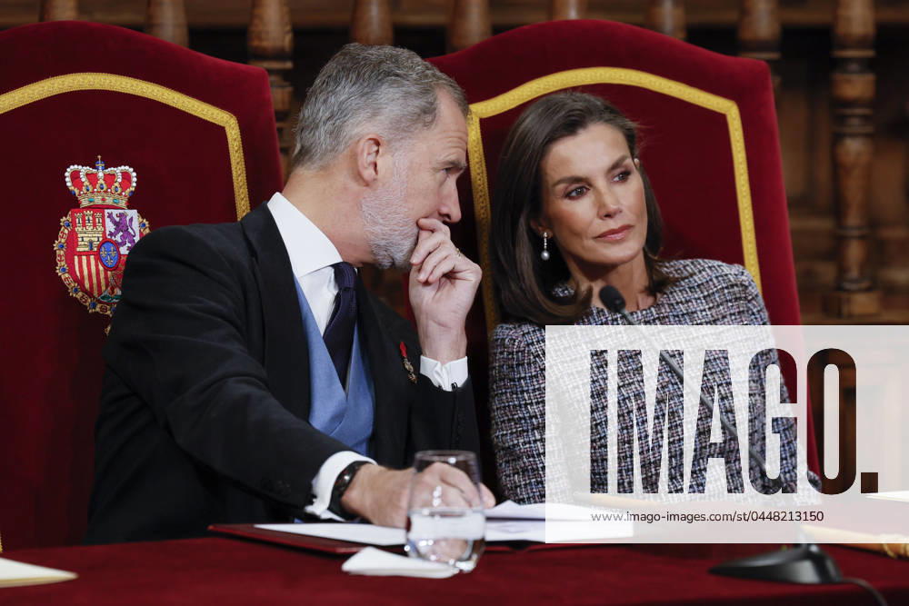 Spain s King Felipe VI (L) and Queen Letizia (R) attend the 2023 Cervantes Award held in Alcala de Henares, Madrid, Spain, 23 April 2024. Spanish writer Luis Mateo Diez has been awarded with the 2023 Cervantes Award. 2023 Cervantes Award !ACHTUNG: NUR REDAKTIONELLE NUTZUNG!