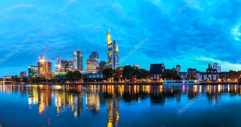 Cityscape of Frankfurt am Main at night, Germany on October 14, 2014