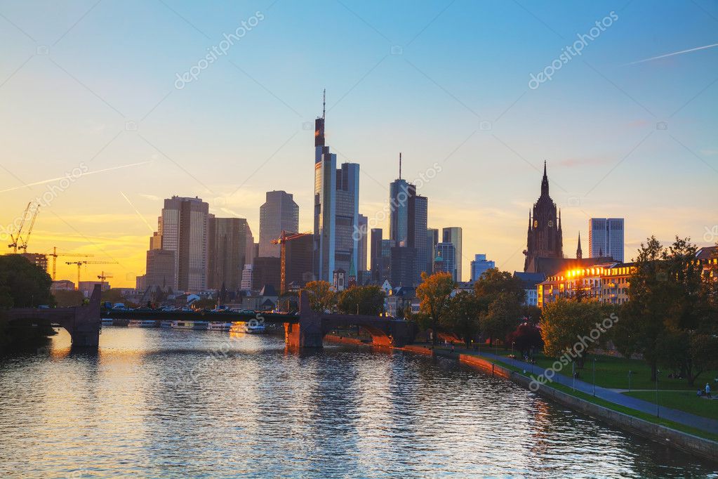 Cityscape of Frankfurt am Main at sunset, Germany on October 14, 2014
