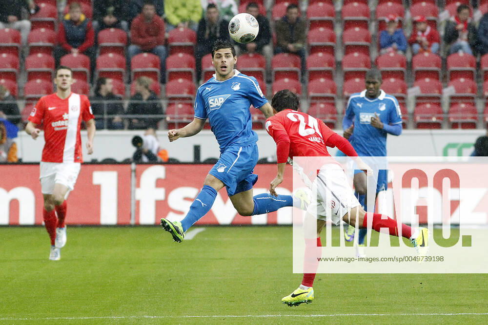 Mainz, Germany 05 October 2013 1 Bundesliga 13 14 8 Spieltag 1 FSV Mainz 05 vs 1899 Hoffenheim v li Kevin Volland Hoffenheim in header duel against Joo Ho Park Mainz , header header duel, landscape, landscape 1 Bundesliga 13 14 8 Spieltag 1 FSV Mainz 05 vs 1899 Hoffenheim jr