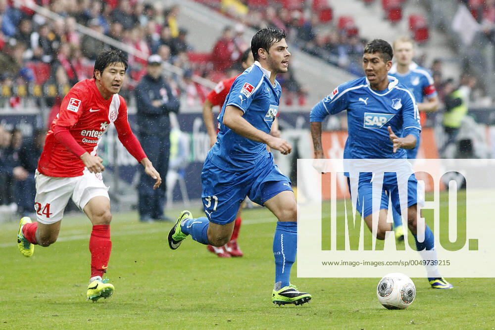 Mainz, Germany 05 October 2013 1 Bundesliga 13 14 8 Matchday 1 FSV Mainz 05 vs 1899 Hoffenheim v li Joo Ho Park Mainz , Kevin Volland Hoffenheim , Roberto Firmino Hoffenheim , t.s., landscape 1 Bundesliga 13 14 8 Matchday 1 FSV Mainz 05 vs 1899 Hoffenheim jr