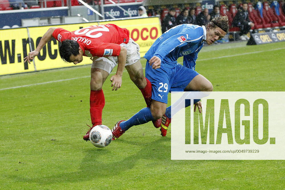 Mainz, Germany 05 October 2013 1 Bundesliga 13 14 8 Spieltag 1 FSV Mainz 05 vs 1899 Hoffenheim v li Shinji Okazaki Mainz in a duel against Jannik Vestergaard Hoffenheim , t.s., landscape 1 Bundesliga 13 14 8 Spieltag 1 FSV Mainz 05 vs 1899 Hoffenheim jr