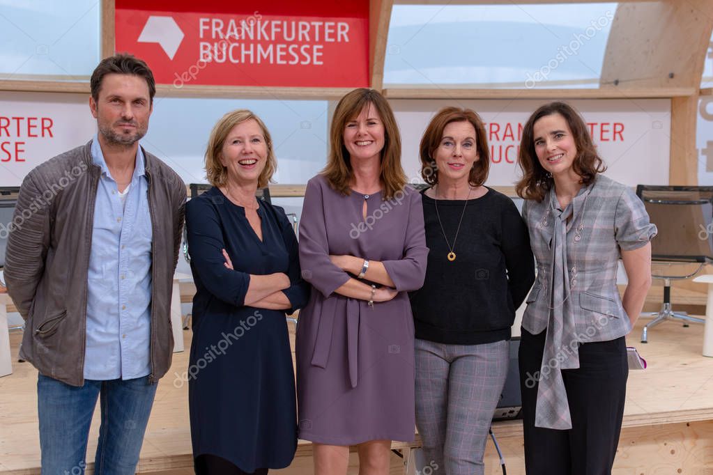 FRANKFURT AM MAIN, Germany - October 11 2018: Simon Verhoeven, Petra Zieser, Kerstin Gleba, Britta Sandberg and Susanne Beyer at 70th Frankfurt Book Fair / Buchmesse Frankfurt