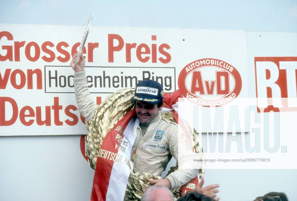 Alan Jones (Australien Williams Ford) - Sieger des GP von Deutschland 1979 - Motorsport Grand Prix Herren Großer Preis von Deutschland 1979, Formel 1 WM, F1, F, GP Einzelbild Hockenheimring Hockenheim Freude,