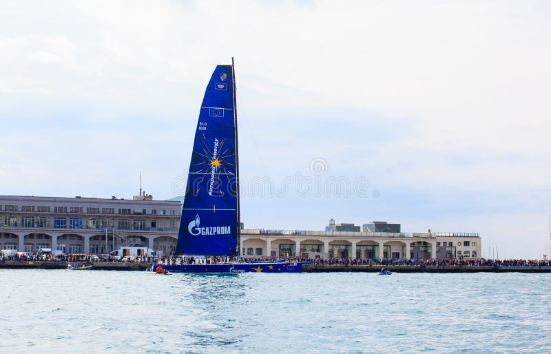Barcolana regatta in Trieste, TRIESTE, ITALY - 14 OCTOBER 2012: Esimit Europa 2 boat winner of the 44ð Barcolana regatta in Trieste sea, northern part of the Adriatic Sea. About 2000 boats and thousands of sailors from all over the world took part in the race.