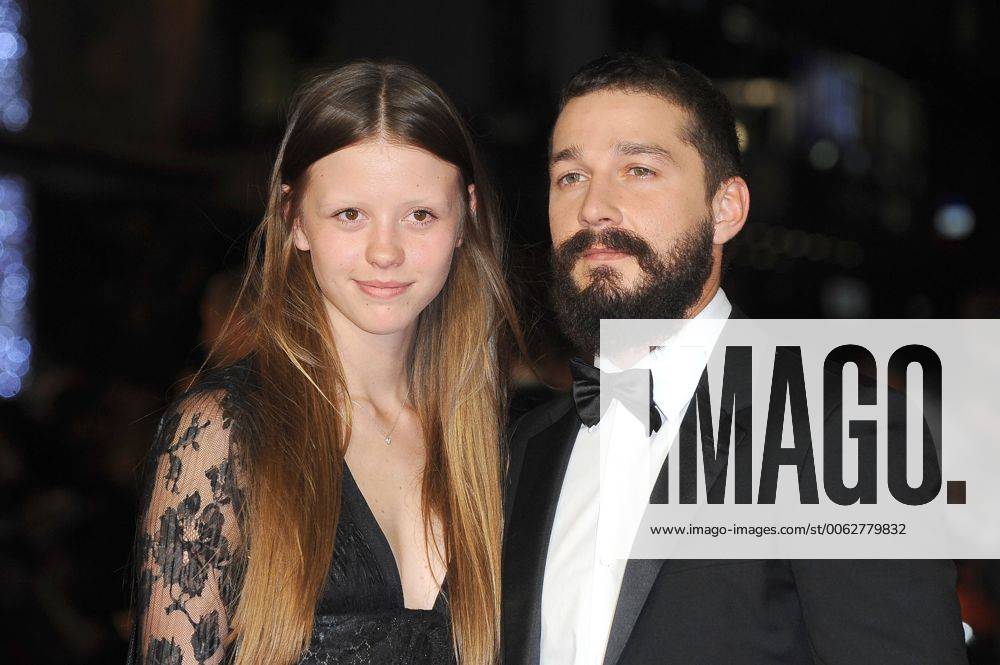 American actor Shia LaBeouf and his girlfriend, Mia Goth attending the 58th BFI London Film Festival Closing Night Gala Screening of Fury, at Odeon Leicester Square in London. OCTOBER 19th 2014 PTY 144465