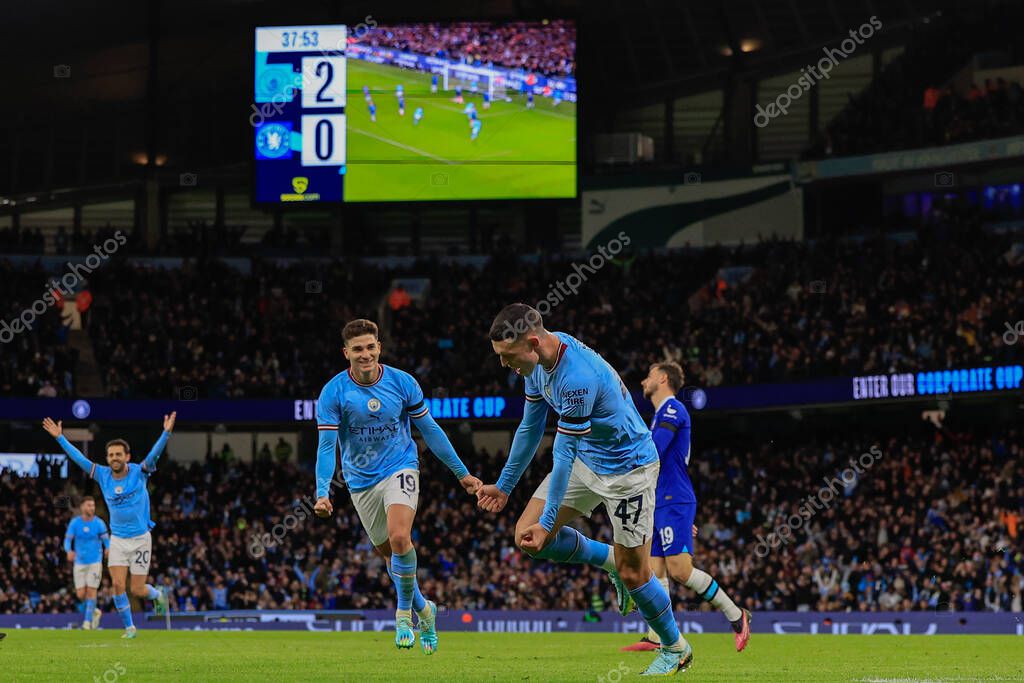 Phil Foden #47 of Manchester City celebrates his goal and makes the score 3-0 during the Emirates FA Cup Third Round match Manchester City vs Chelsea at Etihad Stadium, Manchester, United Kingdom, 8th January 202