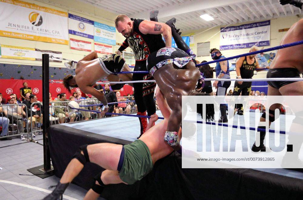 Oceanside, California, USA - 10 15 2016_Oceanside, CA_SoCal Pro Wrestling s Rumble in Oceanside event at the Oceanside Boys & Girls Club gymnasium. Destro gets rid of three competitors from the ring in the main event where multiple wrestlers entered the ring and only one was left at the end._Photo by Oceanside USA - ZUMAn47_