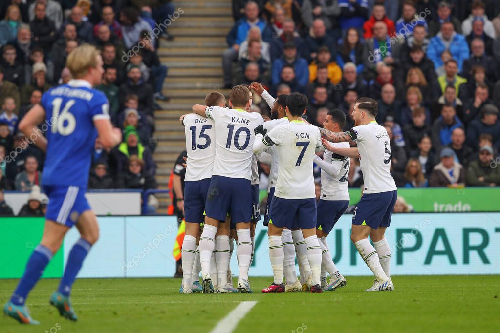 Rodrigo Bentancur #30 of Tottenham Hotspur celebrates his goal to make it 0-1 during the Premier League match Leicester City vs Tottenham Hotspur at King Power Stadium, Leicester, United Kingdom, 11th February 202