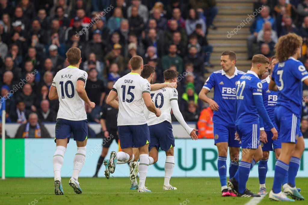 Rodrigo Bentancur #30 of Tottenham Hotspur celebrates his goal to make it 0-1 during the Premier League match Leicester City vs Tottenham Hotspur at King Power Stadium, Leicester, United Kingdom, 11th February 202