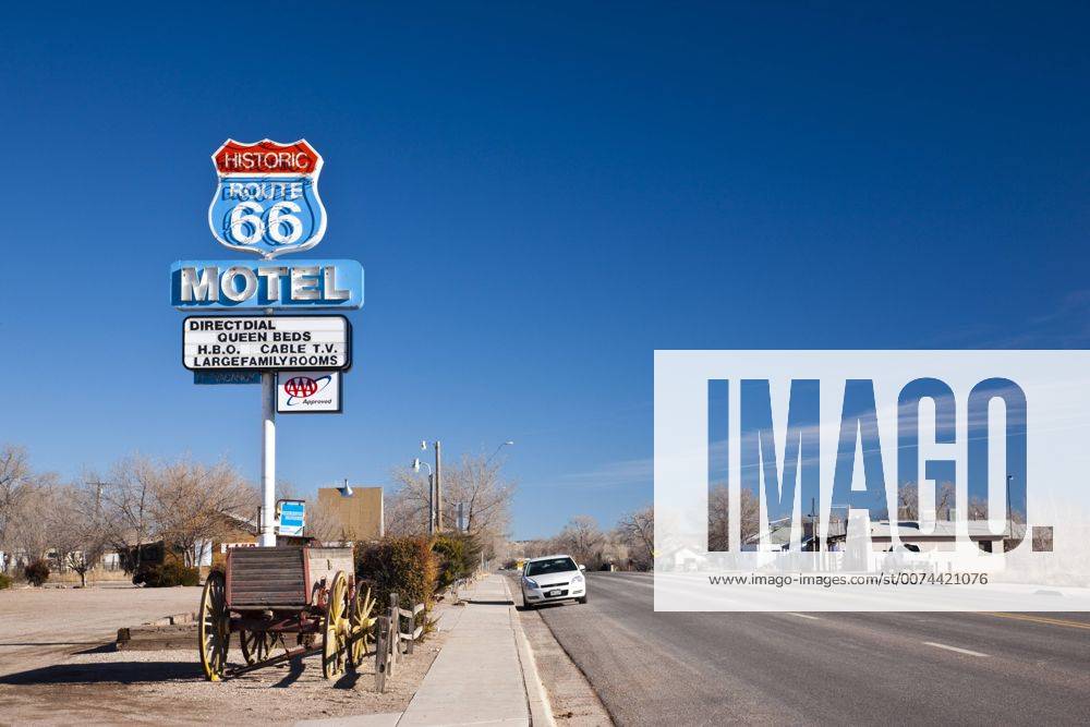 USA, Arizona, Seligman. Rt. 66 Town, Rt. 66 motel sign.