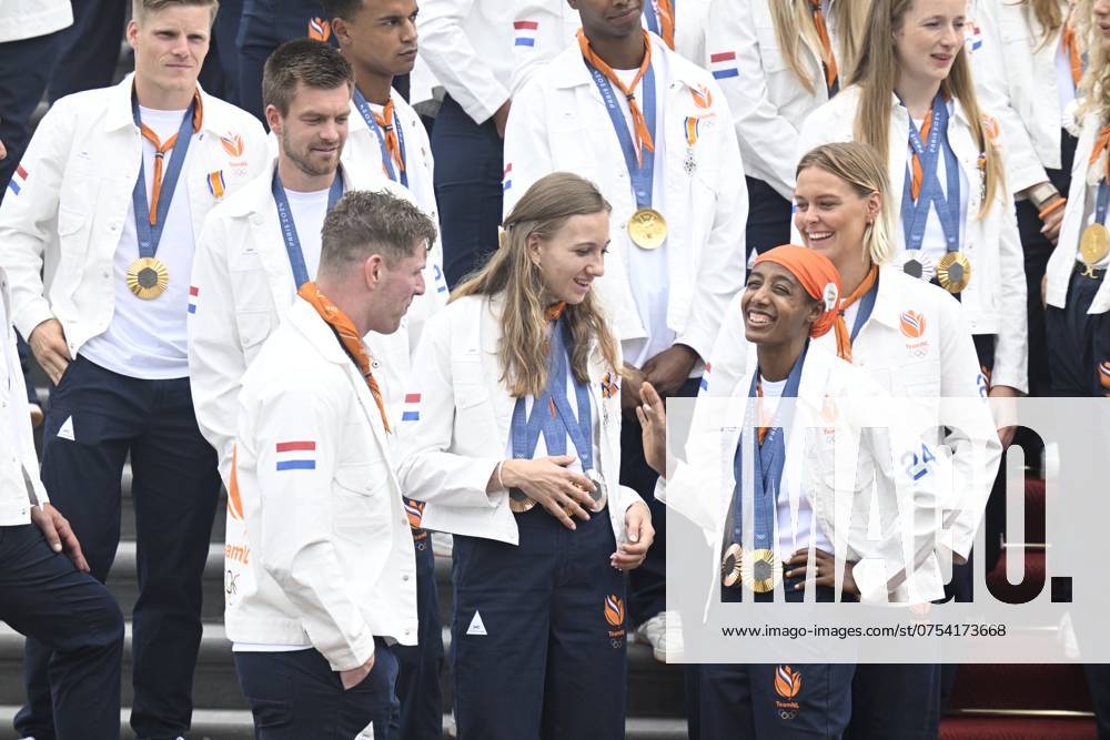 The Hague, The Netherlands, 2024 08 13 15 29 30 THE HAGUE, 13 08 2024, Huis ten Bosch PalaceKing Willem Alexander and Queen Maxima receive the Dutch medal winners of the 2024 Summer Olympics in Paris at Huis ten Bosch PalacePHOTO NLImage Patrick van Emst Credit NLImage Patrick van Emst