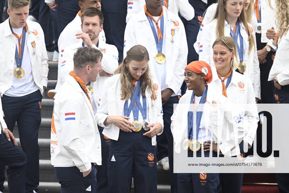 The Hague, The Netherlands, 2024 08 13 15 29 34 THE HAGUE, 13 08 2024, Huis ten Bosch PalaceKing Willem Alexander and Queen Maxima receive the Dutch medal winners of the 2024 Summer Olympics in Paris at Huis ten Bosch PalacePHOTO NLImage Patrick van Emst Credit NLImage Patrick van Emst