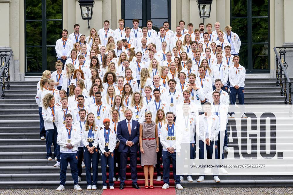 The Hague, The Netherlands, 2024 08 13 15 24 24 THE HAGUE, 13 08 2024, Huis ten Bosch PalaceKing Willem Alexander and Queen Maxima receive the Dutch medal winners of the 2024 Summer Olympics in Paris at Huis ten Bosch PalacePHOTO NLImage Patrick van EmstIn the pho