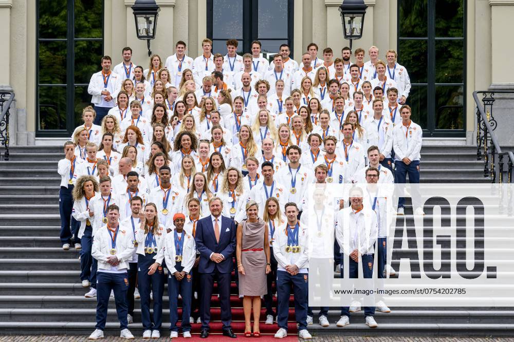 The Hague, The Netherlands, 2024 08 13 15 24 28 THE HAGUE, 13 08 2024, Huis ten Bosch PalaceKing Willem Alexander and Queen Maxima receive the Dutch medal winners of the 2024 Summer Olympics in Paris at Huis ten Bosch PalacePHOTO NLImage Patrick van EmstIn the pho