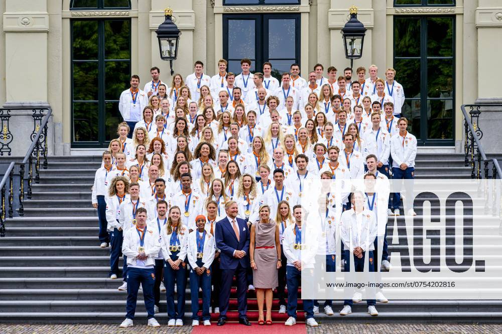 The Hague, The Netherlands, 2024 08 13 15 24 47 THE HAGUE, 13 08 2024, Huis ten Bosch PalaceKing Willem Alexander and Queen Maxima receive the Dutch medal winners of the 2024 Summer Olympics in Paris at Huis ten Bosch PalacePHOTO NLImage Patrick van EmstIn the pho
