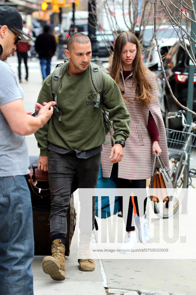 Shia LaBeouf and his girlfriend Mia Goth leave a downtown hotel in New York City - 25 Novemebr 2014 FAM53093