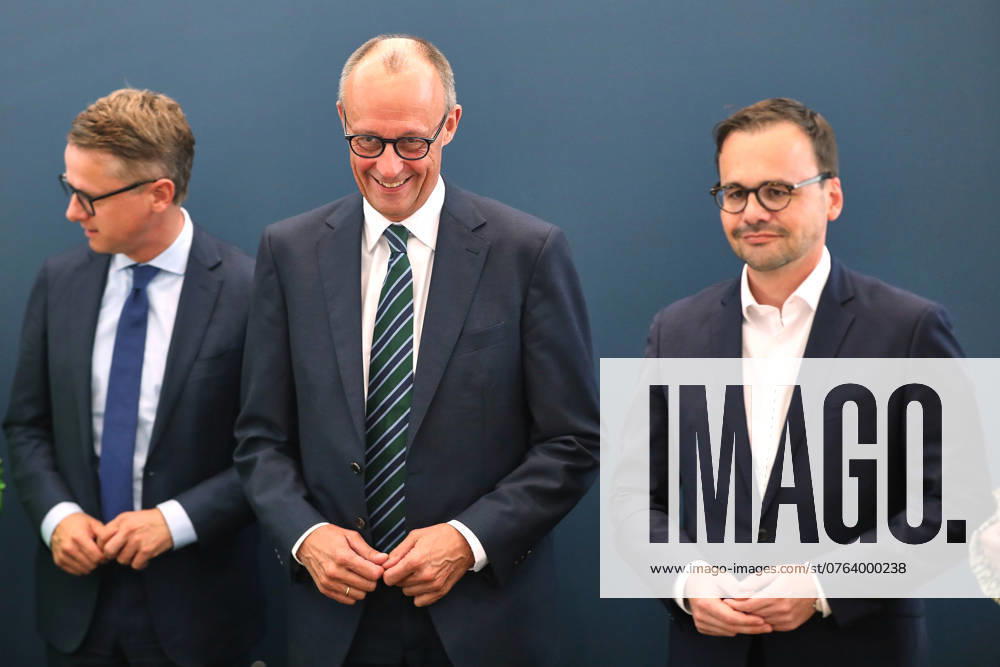 Konrad Adenauer Haus CDU board meeting General Secretary Carsten Linnemann, party leader Friedrich Merz and top candidate in the Brandenburg state election Jan Redmann