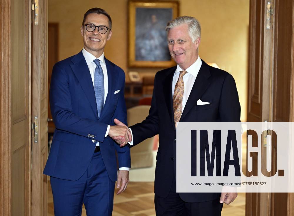 Finland s president Alexander Stubb and King Philippe - Filip of Belgium pose for the photographer during an audience of the Belgian King with Finnish s President Stubb, at the Royal Castle in Laken Laeken, Brussels, Tuesday 08 October 2024. ERICxLALMAND 102153388